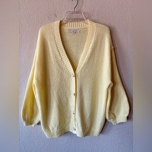 Loft Yellow Button Down Cardigan Sweater Balloon Sleeves XL